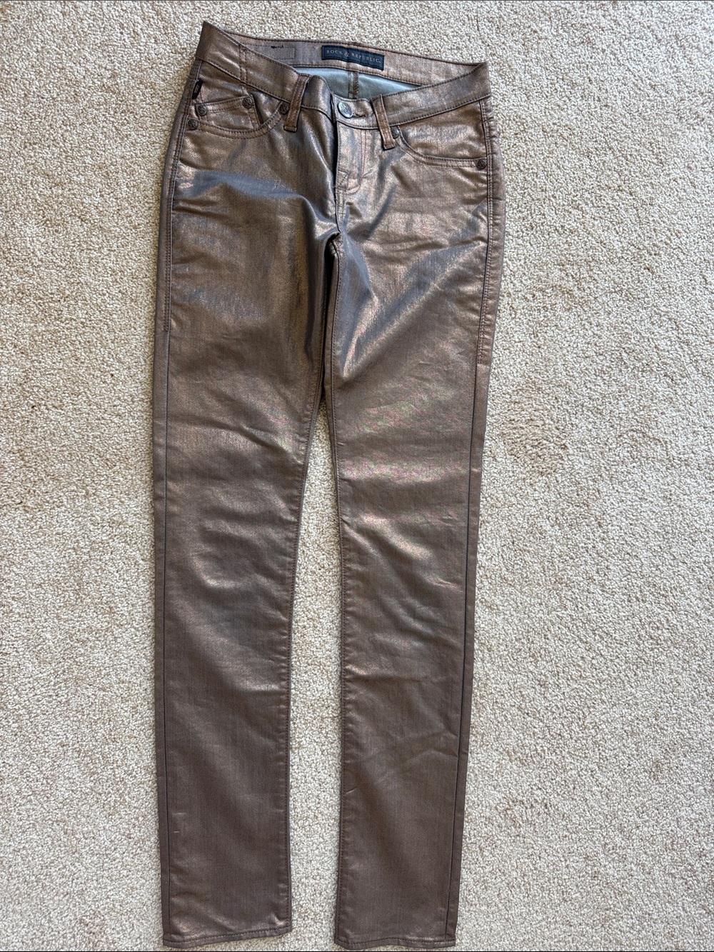 Rock & Republic Metallic Bronze Copper Skinny Jeans